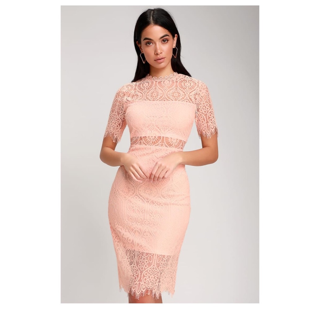 Blush Pink Lace pencil dress size Small